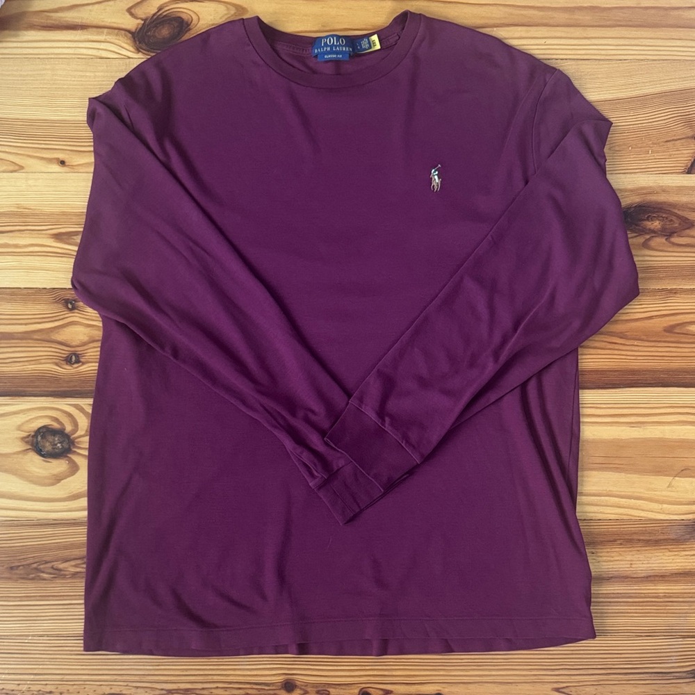 Polo by Ralph Lauren Men's Burgundy Long Sleeve Tee size Large EUC Soft Cotton